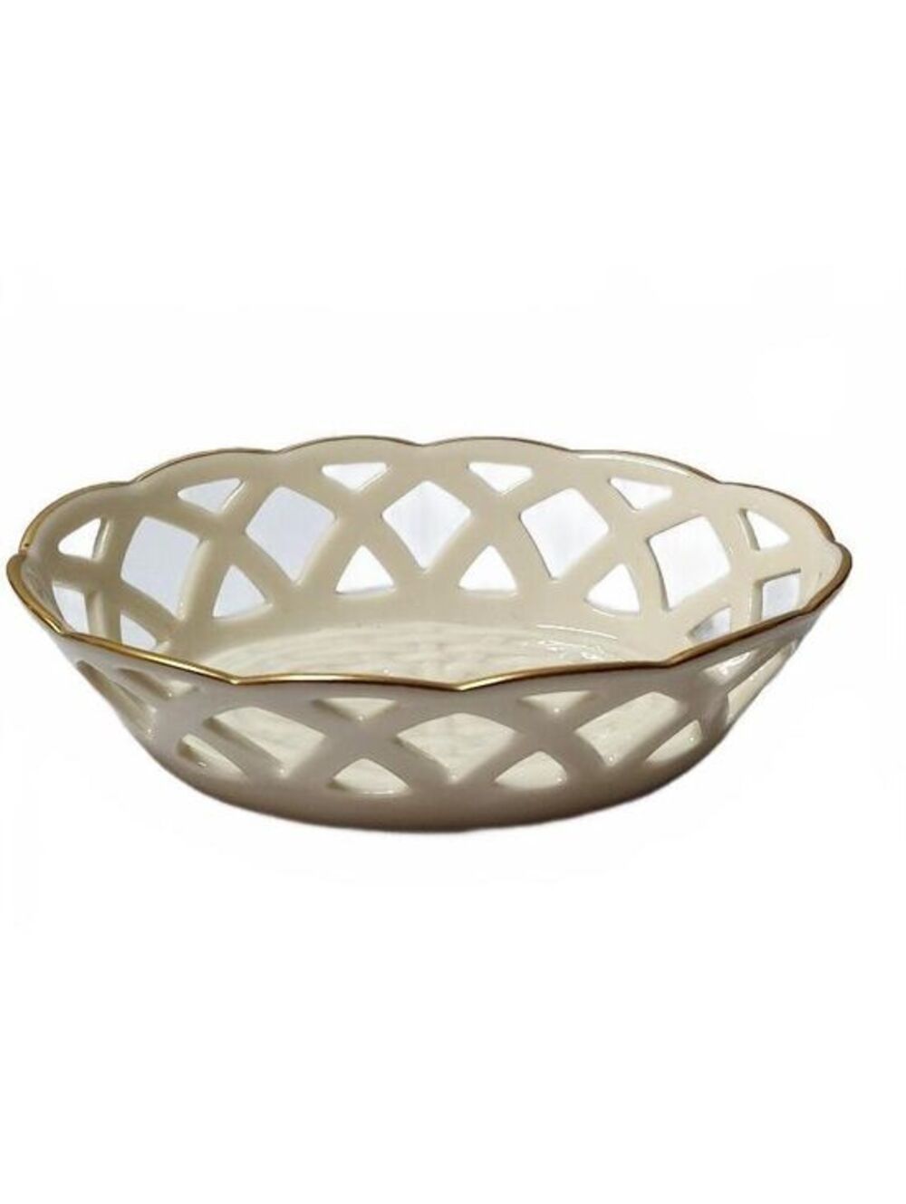 Vintage Lenox Porcelain Lattice Oval Basket with Gold Trim, 6 x 4.5 inches